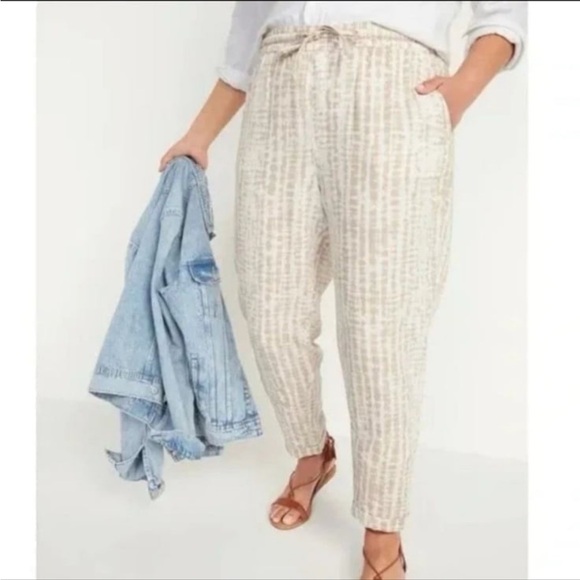 Old Navy Pants - Linen Blend Joggers Tie Dye Tan White Pull On Comfort Pants Women's Size XL NWOT